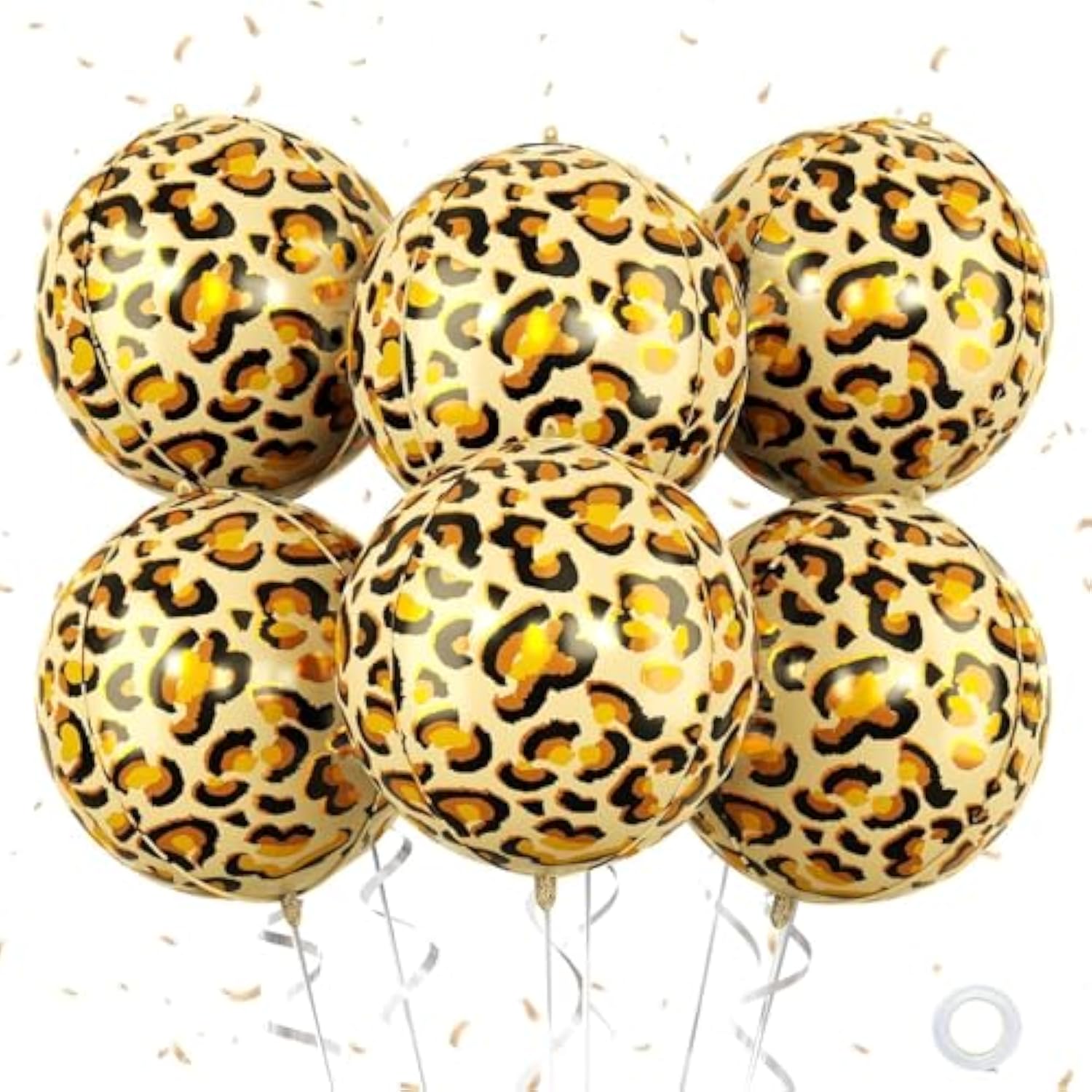 6 Pc 22 Inch Large Metallic Leopard/Cheetah Print Foil Balloons Jungle Party Decor