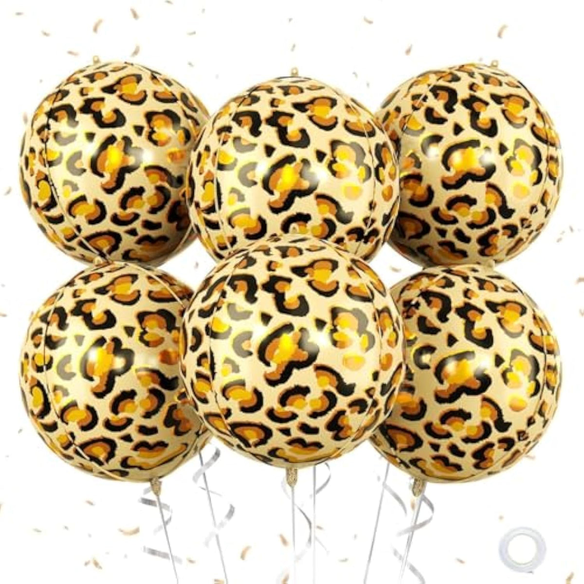 6 Pc 22 Inch Large Metallic Leopard/Cheetah Print Foil Balloons Jungle Party Decor