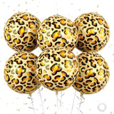 6 Pc 22 Inch Large Metallic Leopard/Cheetah Print Foil Balloons Jungle Party Decor