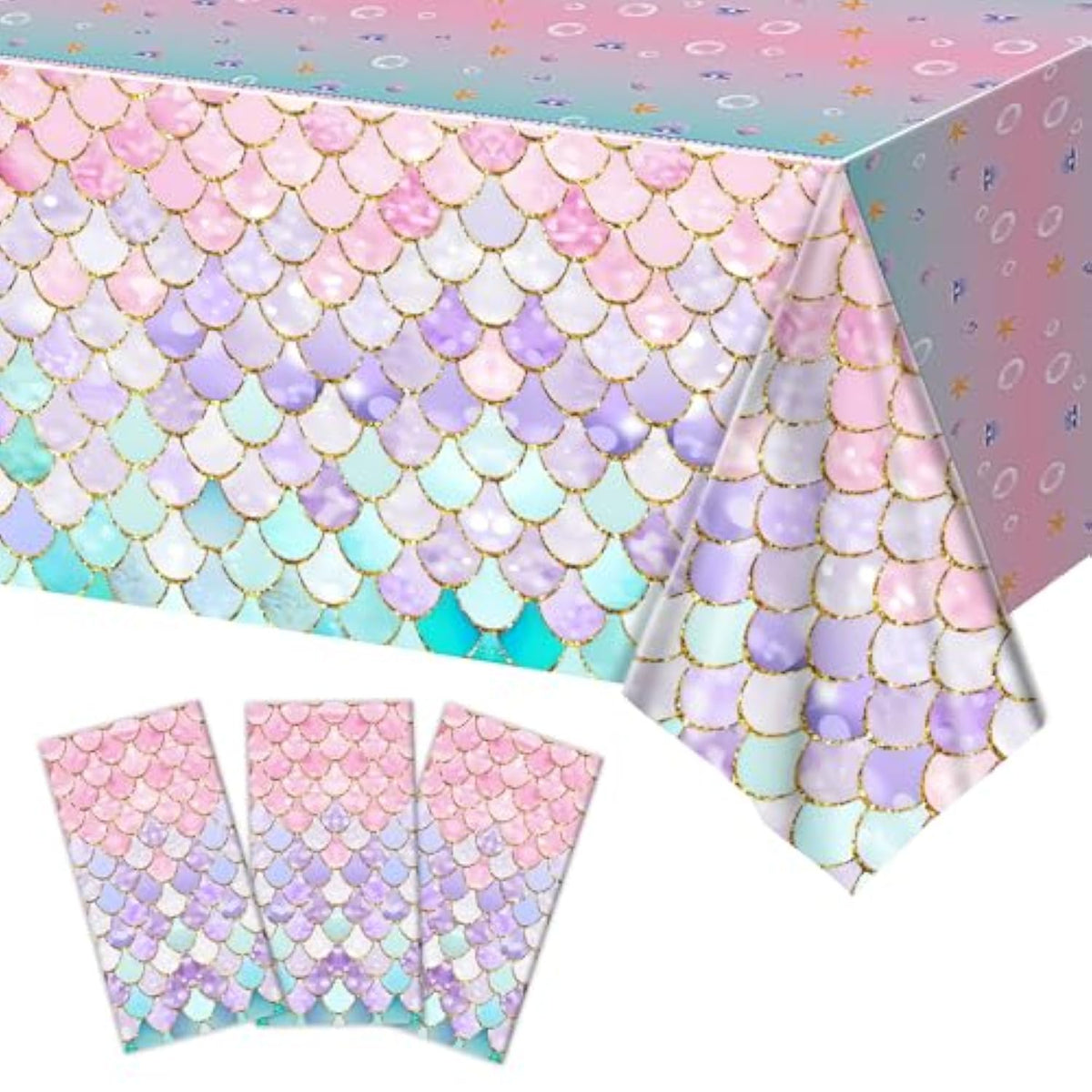 Mermaid Tablecloths 3 Pack Disposable Plastic Birthday Party Favors (Fish Scale)