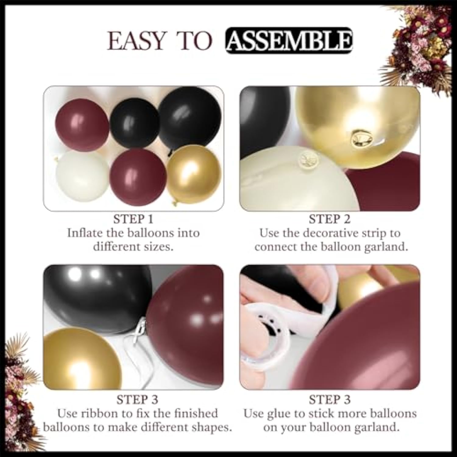 155pcs Burgundy Black Gold Balloon Arch Kit for Birthday Wedding Baby Shower Decor