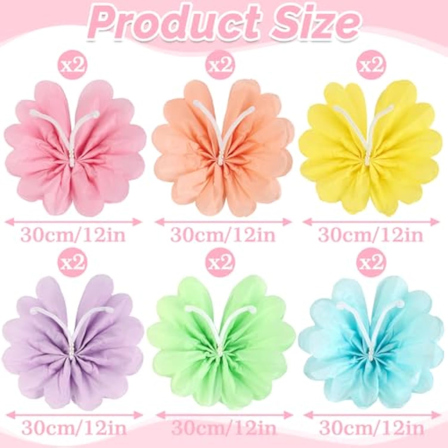 12 Pcs Pastel Tissue Paper Flowers, 12 Inch Handcrafted Paper Flowers For Wedding, Birthday Backdrop, Baby Shower, Classroom, Wall Decor, Butterfly Flower Party Decorations
