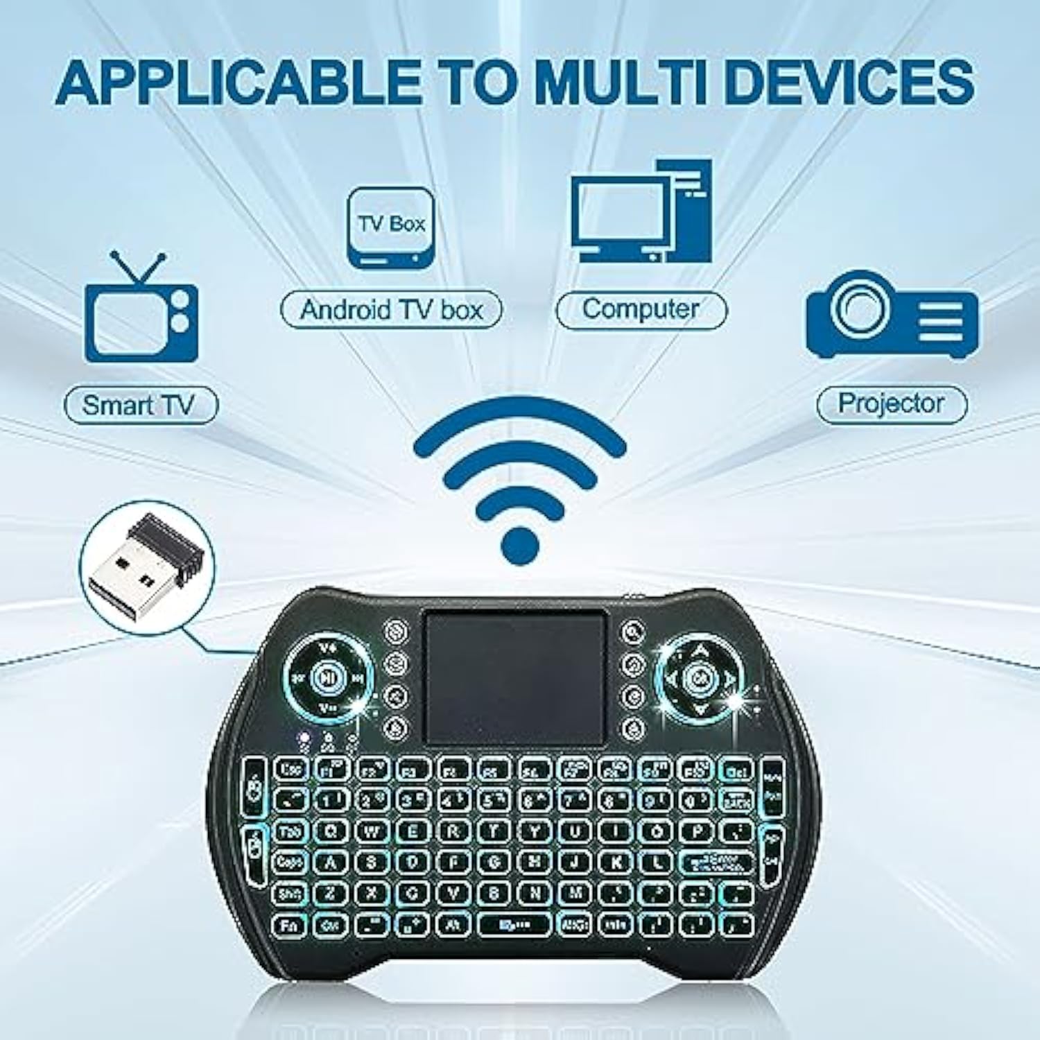 Backlit Mini Wireless Keyboard Touchpad Mouse Combo With Rechargable Li-Ion Battery Multi-Media Keys, Handheld Keyboard For Android Tv Box, Smart Tv, X-Box, Pc, Android Windows Linux Macos