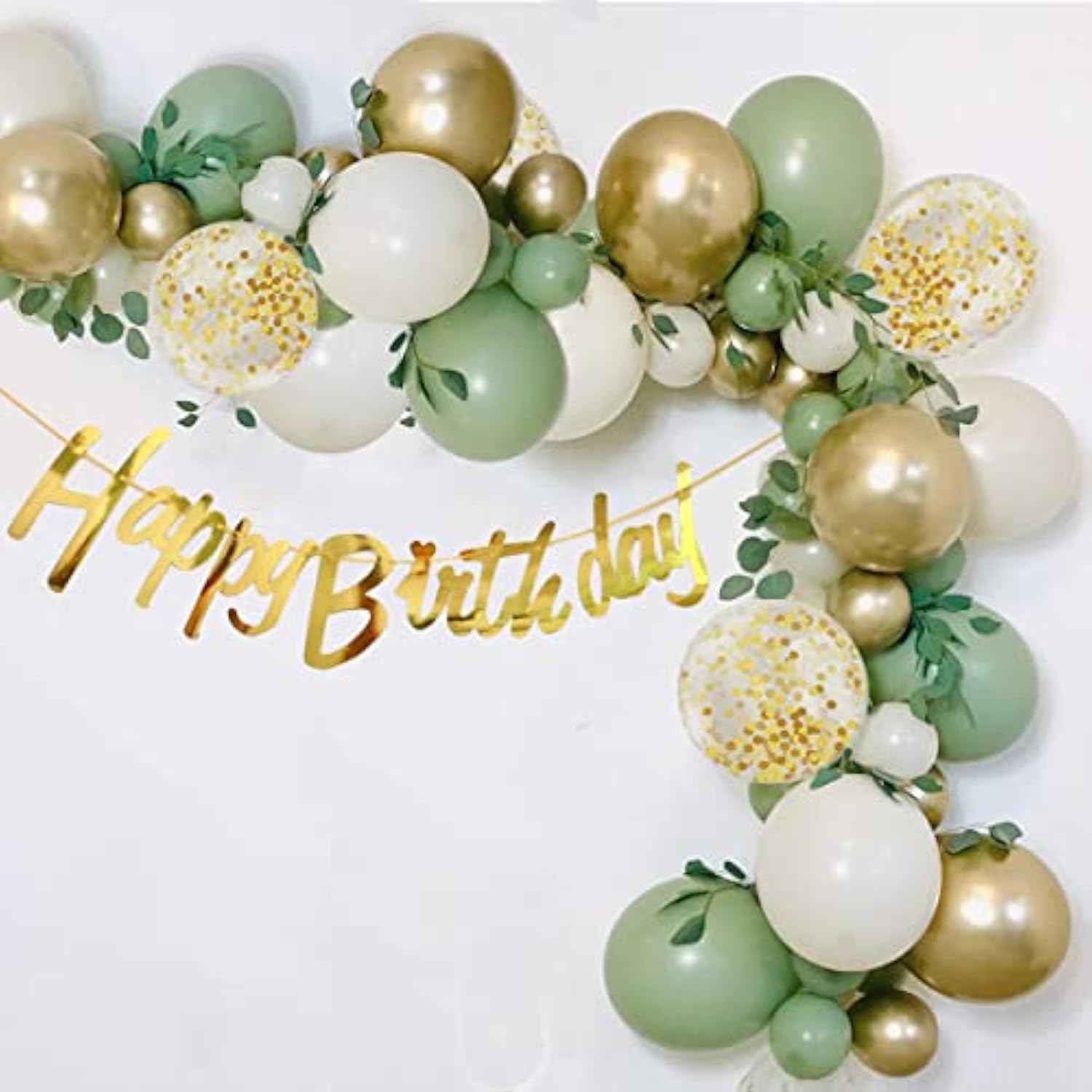 Sage Green Gold White Party Balloons, 50Pcs Sage Green And Gold Confetti Party Balloons For Birthday Baby Shower Engagement Wedding Anniversary Party Decorations