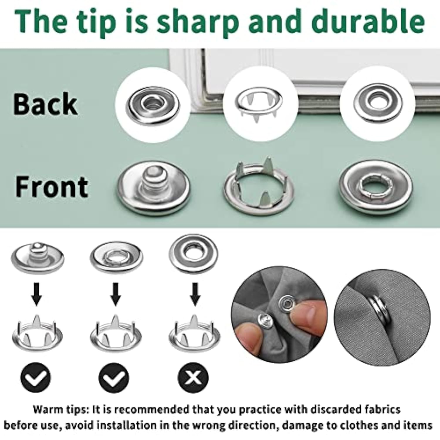 50 Sets Snap Button, 9.5Mm Metal Silver Snaps Buttons For Sewing And C