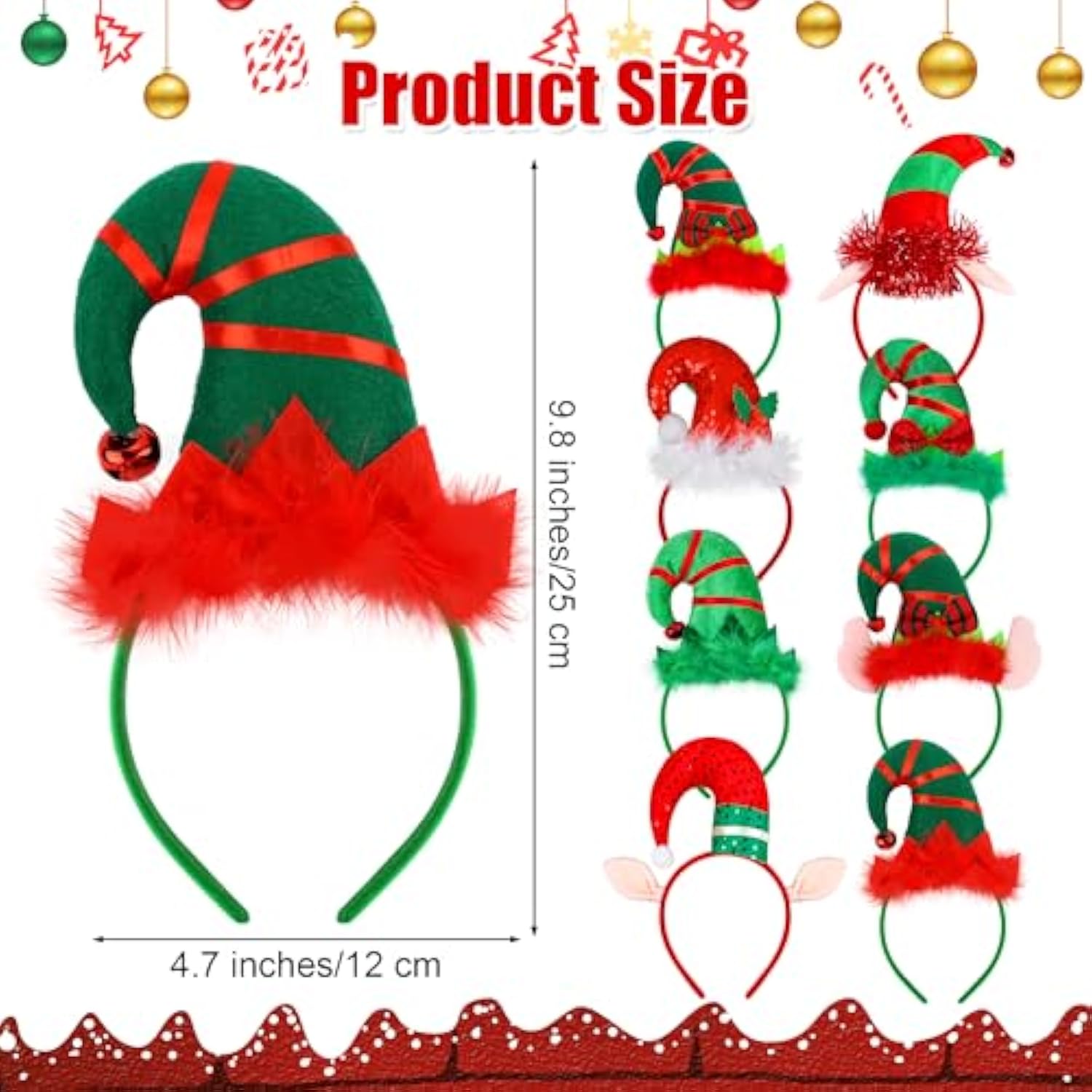 8 Pack Christmas Headbands Cute Elf Hat Costume Headwear Christmas Hair Hoop For Christmas Party Holiday Favors Elves Party Decoration