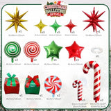 34pc Christmas Foil Balloons Candy Cane, Gift Box & Star Mylar Set