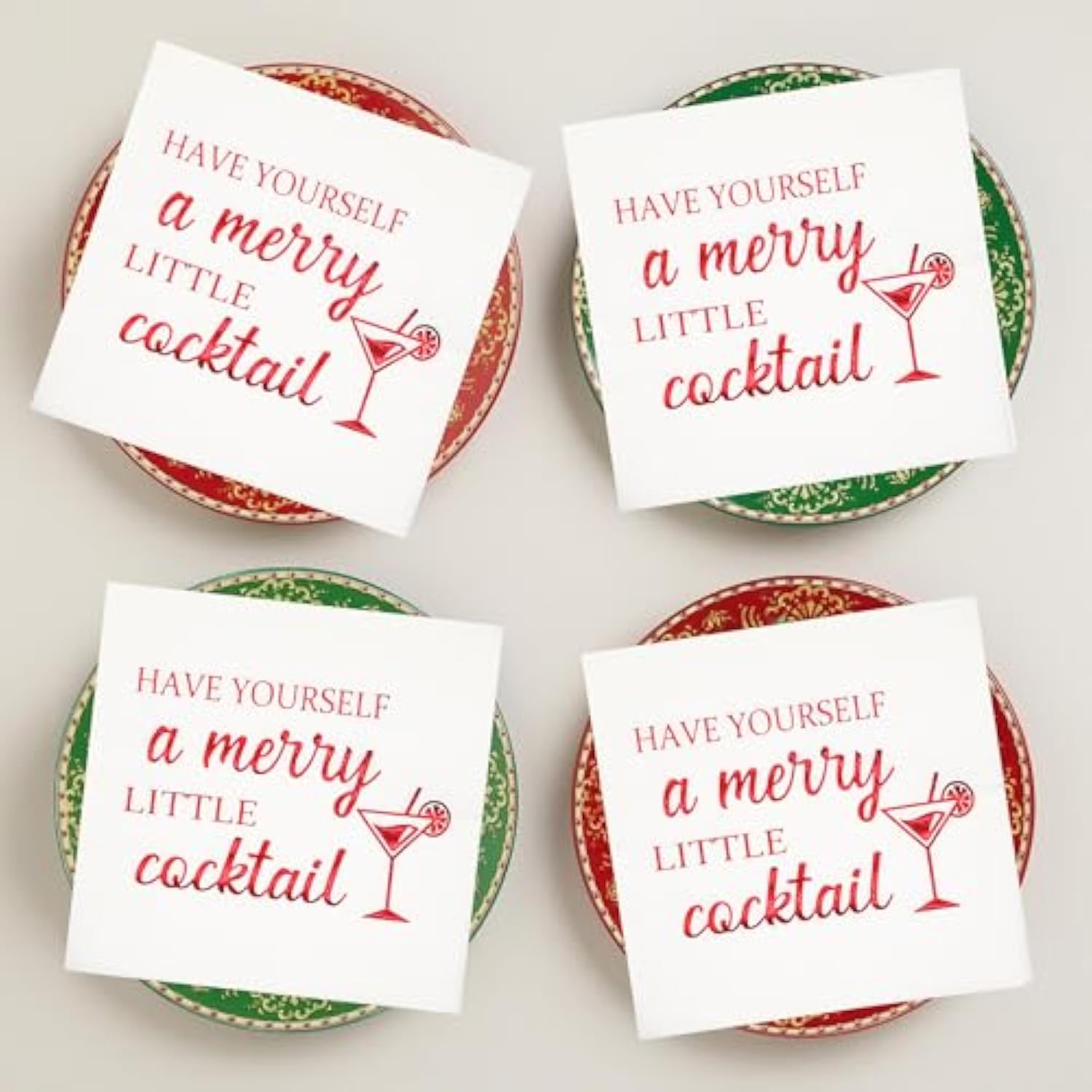 Have Yourself A Merry Little Cocktail Napkins - Christmas Holiday Napkins, Red Foil, 5 X 5 In, 50-Pack