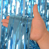 Light Blue Foil Fringe Curtains Party Decorations, 3.2 x 8 ft Foil Curtains Tinsel Backdrop for Ocean, Baby Shark Theme Birthday Decorations - Pack of 2