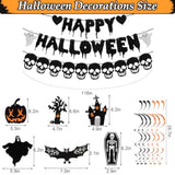 Halloween Decorations Set with Happy Halloween Banner Black Glitter Skull Garland Swirls