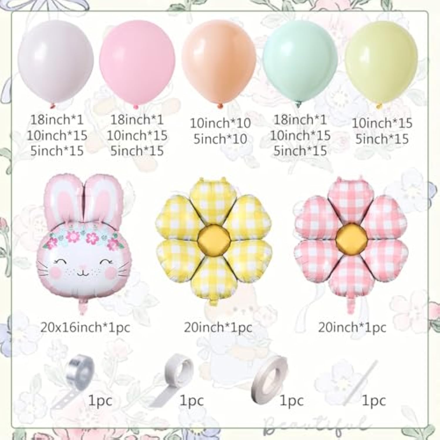 150Pcs Easter Bunny Balloon Garland Arch Kit, Pastel Pink Green Orange Yellow Latex Balloons With Bunny Flower Foil Balloons For Easter Birthday Spring Garden Party Decorations