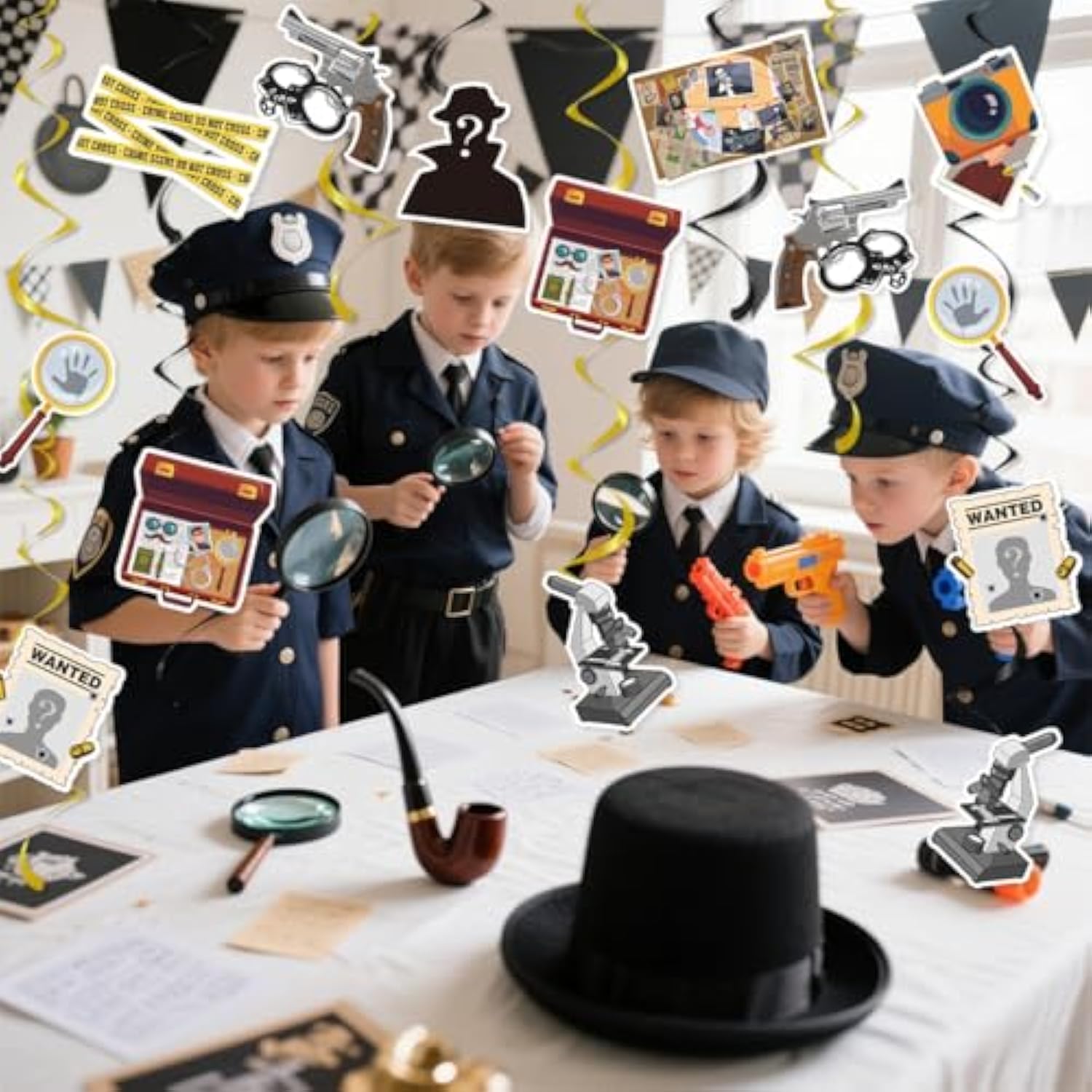 30Pcs Detective Murder Hanging Swirls Mystery Detective Party Decorations Crime Scene Ceiling Swirls Murder Dinner Evidence Marks Party Supplies