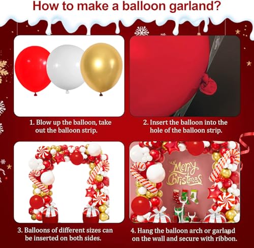 Merry Christmas Balloon Arch Kit, Red White Gold Balloons