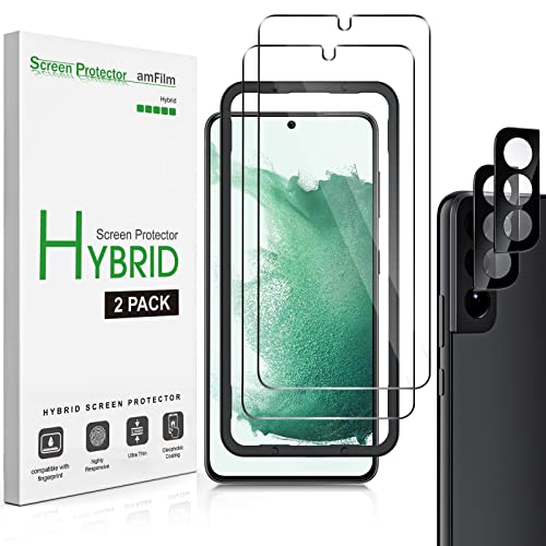 Screen Protector For Samsung Galaxy S22 5G 6.1 Inch [100% Fingerprint Id Compatible] With Tempered Glass Camera Lens Protector And Easy Installation Tray, Hd Clear, Hybrid Film, 2+2 Pack