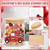 3Pcs Valentine'S Day Glass Storage Jars With Airtight Lid Red Love Heart Gnome Truck Decorative Canisters Sets For Home Kitchen Countertop