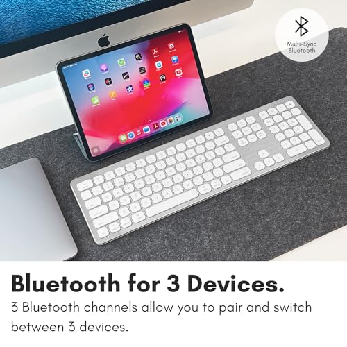 Premium Bluetooth Keyboard For Mac - Compatible Apple Keyboard With Numeric Keypad - Multi Device Wireless For Macbook Pro/Air, Mac Mini Pro, Imac, Laptop