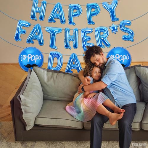 Happy Fathers Day Balloons Banner - Blue Father's Day Balloons Decoration Supplies - Party Decorations Sign Backdrop with 18 Pieces