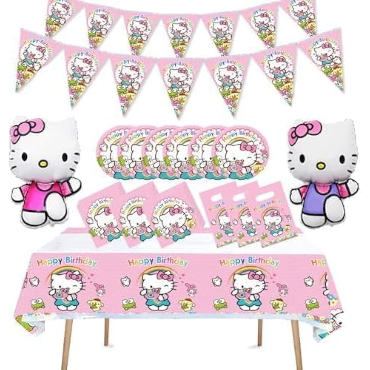 Kitty Girls Birthday Party Balloons, Dinner Plates, Paper Towels,Banners, Tablecloths,Gift Bags,Baby Shower Birthday Party Decorations - Serves 10 Guests