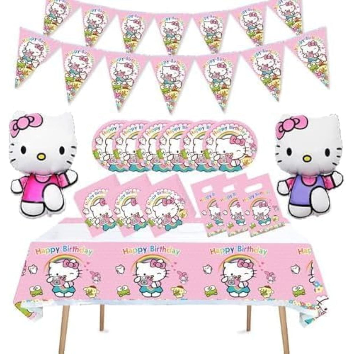 Kitty Girls Birthday Party Balloons, Dinner Plates, Paper Towels,Banners, Tablecloths,Gift Bags,Baby Shower Birthday Party Decorations - Serves 10 Guests