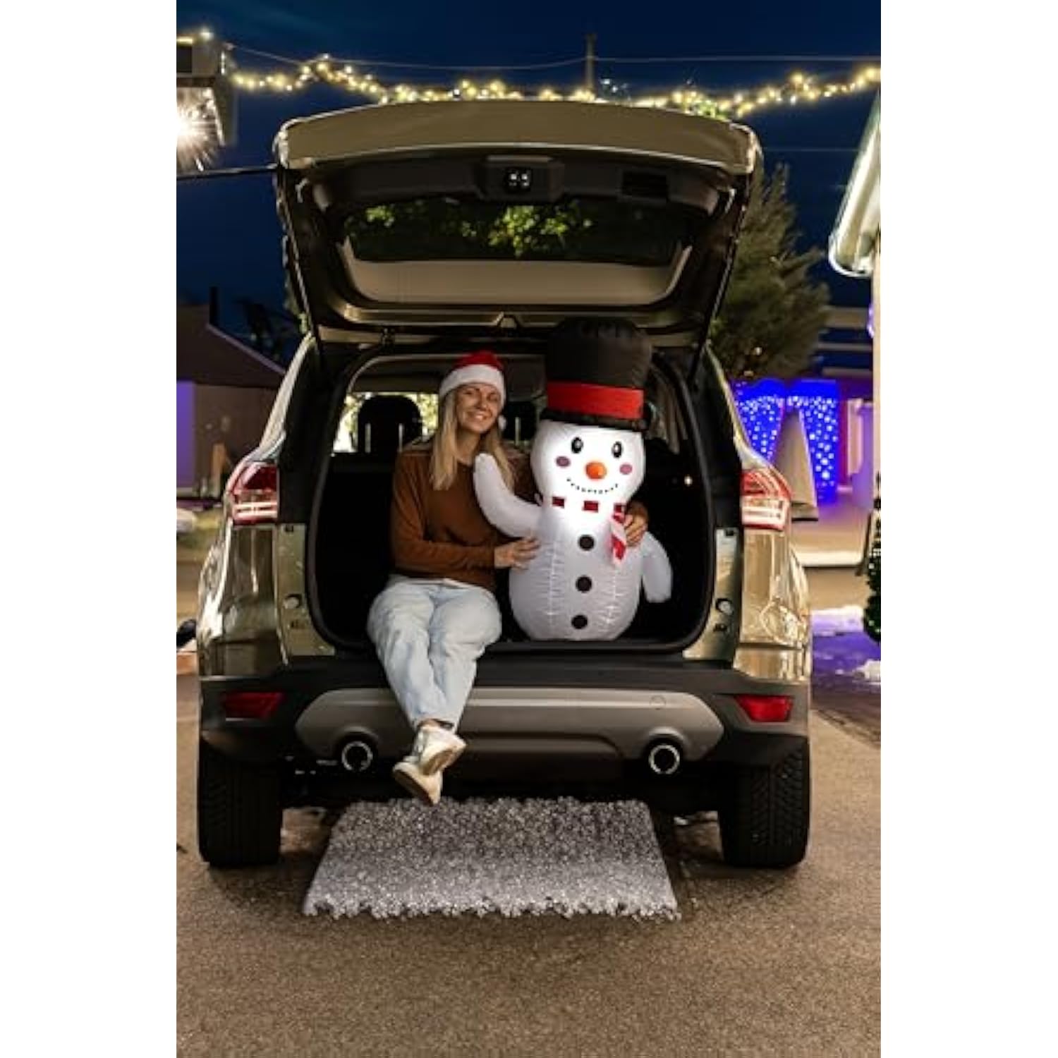 Christmas Snowman Blow-Up Décor For Cars, Vehicle Buddy Inflatable With 12V Car Blower Plug Led Lights Decoration Easy S