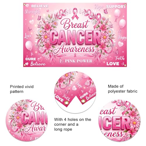 Breast Cancer Awareness Backdrop Banner October Pink Ribbon Breast Cancer Awareness Decorations Background We Wear Pink Love Nourage Breast Cancer Banner Photo Booth Props 70.8 x 43.3 Inch