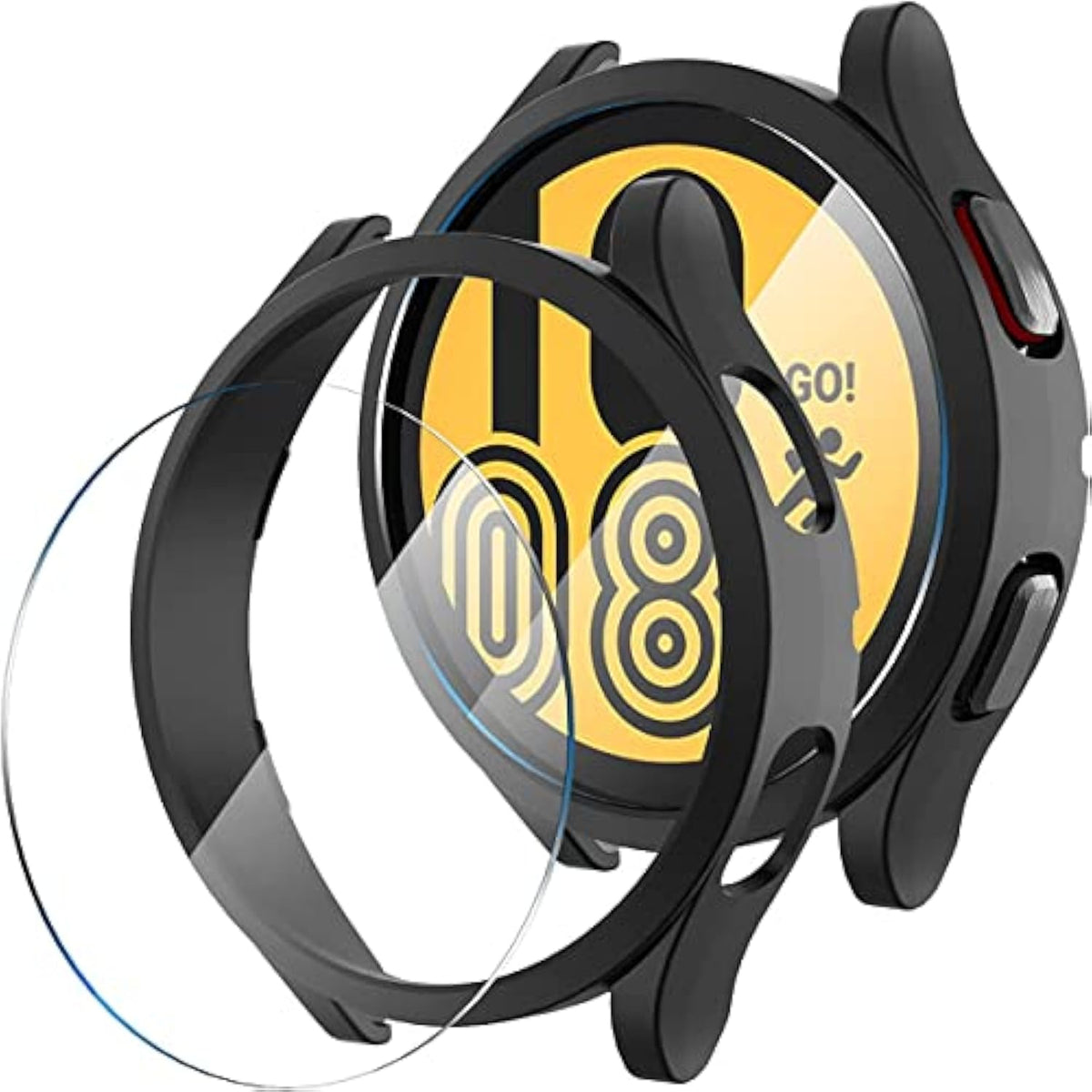 2+2 Pack For Samsung Galaxy Watch 4 44Mm Case, 9H Tempered Glass Screen Protector+ [Antiscratch] Full Coverage Durable Hard Pc Matte Protective Cover (Black+Black)