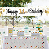 Happy 14Th Birthday Decorations,14Th Gold Balloon Large Birthday Hanging Banner Sign,Cheers To Fourteen Years Old Bday Party Supplies.