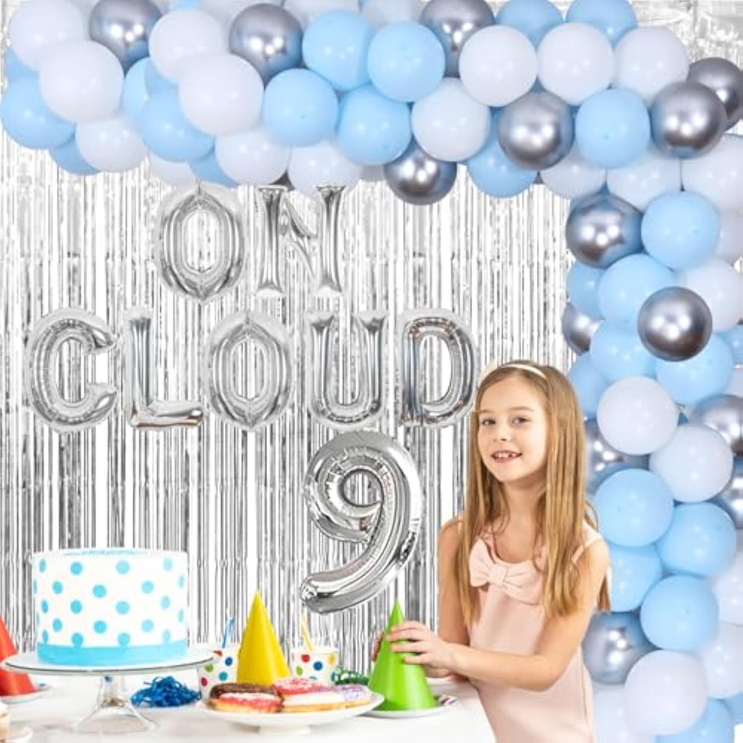 On Cloud 9 Birthday Decorations For Girls, Metallic Tinsel Foil Fringe