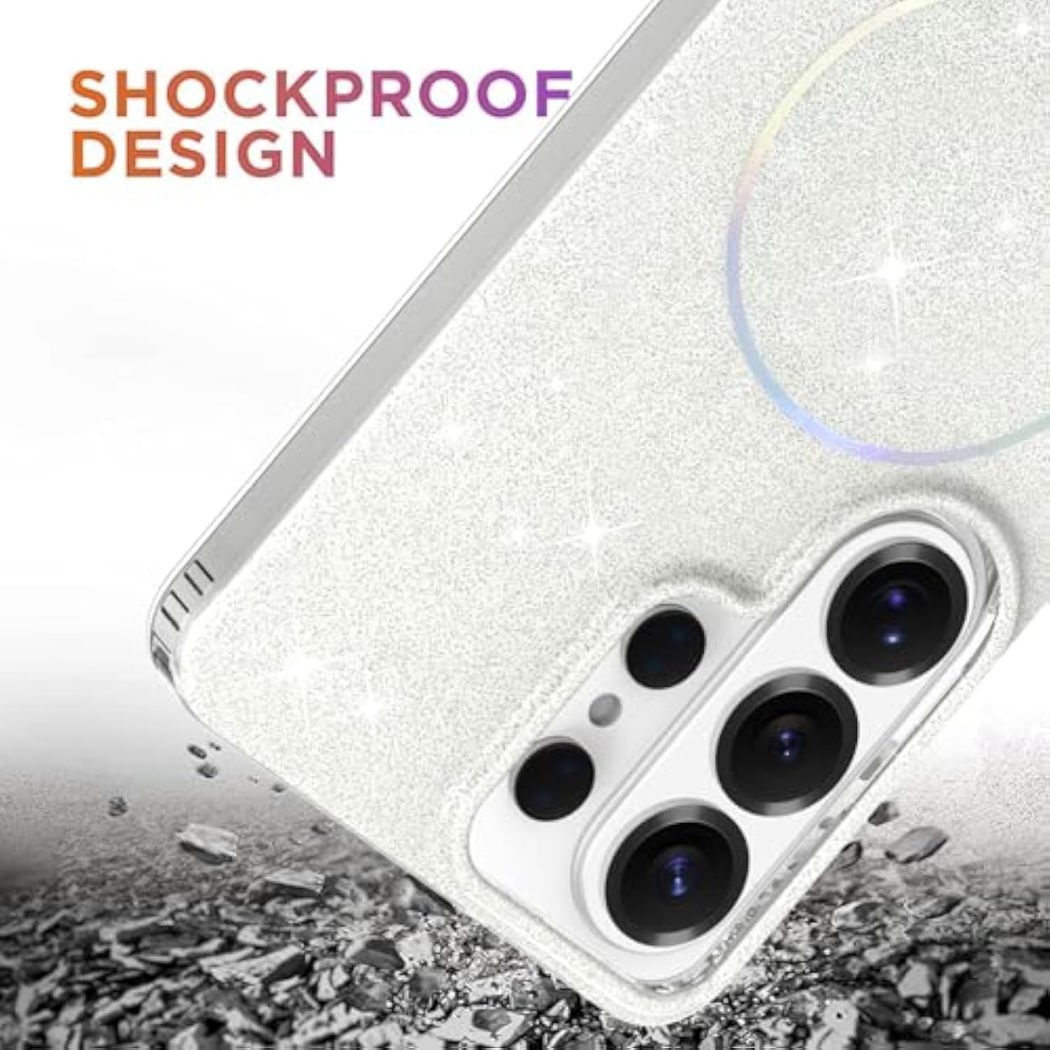 Samsung Galaxy S26 Ultra Case with White Glitter Magnetic Aesthetic Design