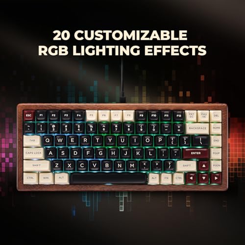 Wk84 Usb-C Wired Wooden Mechanical Keyboard, 75% Layout 84 Keys, Rgb Backlit, Hot-Swappable Green Switches, Qmk/Via Programmable, For Gaming & Typing