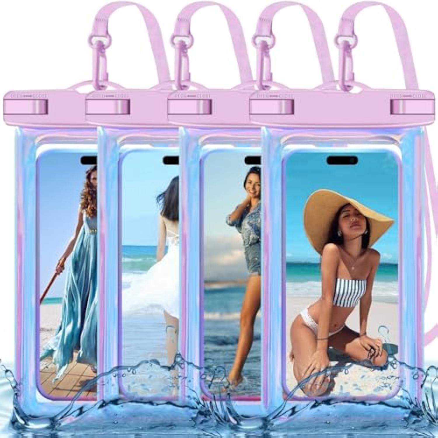 4 Pack Iridescent Waterproof Phone Pouch Up to 8.3 Inch IP68 Outdoor Use