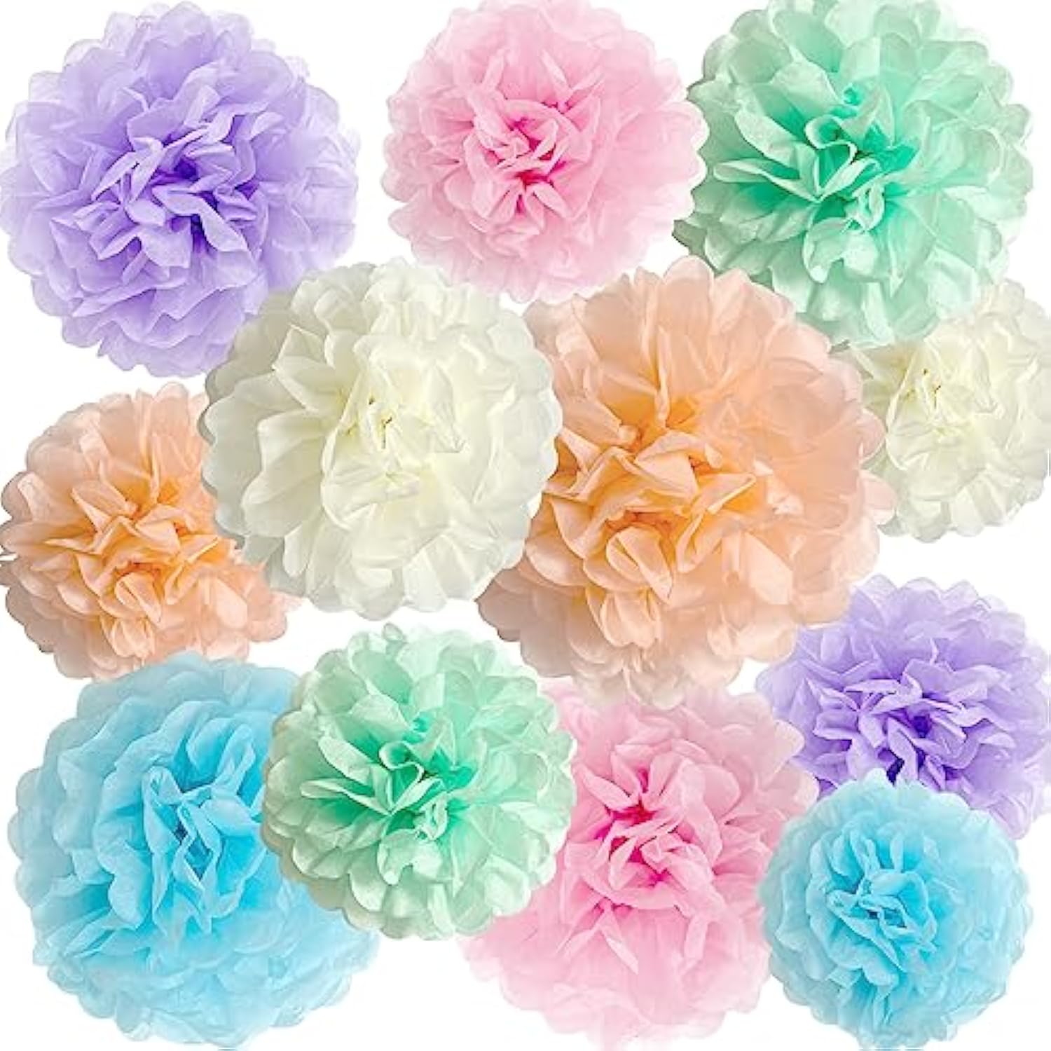 Pastel Rainbow Tissue Paper Pom Poms: Party Decorations, 12-Piece Set