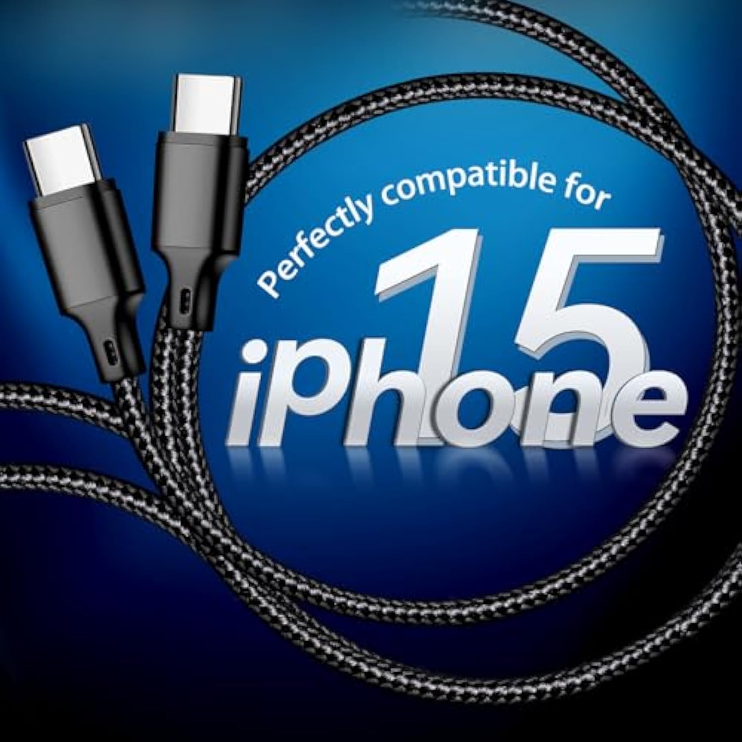 Usb C To Usb C Charging Cable, Nylon Braided 3Pack 60W 6.6Ft Type C Fast Charging Cord Compatible For Iphone 15 16/Pro/Pro Max/Plus, Ipad Pro, Air5, Macbook, Samsung, Google - Black