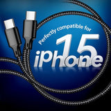 Usb C To Usb C Charging Cable, Nylon Braided 3Pack 60W 6.6Ft Type C Fast Charging Cord Compatible For Iphone 15 16/Pro/Pro Max/Plus, Ipad Pro, Air5, Macbook, Samsung, Google - Black
