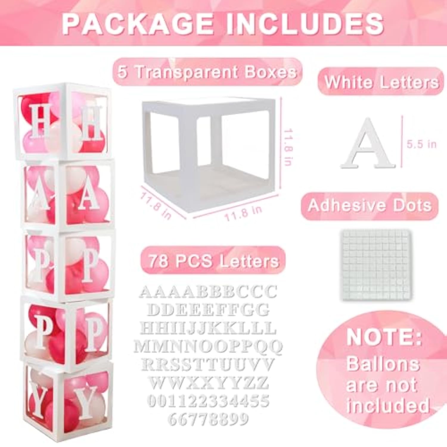 Clear Balloon Boxes with Letters: Custom Party Decorations - 5PCS