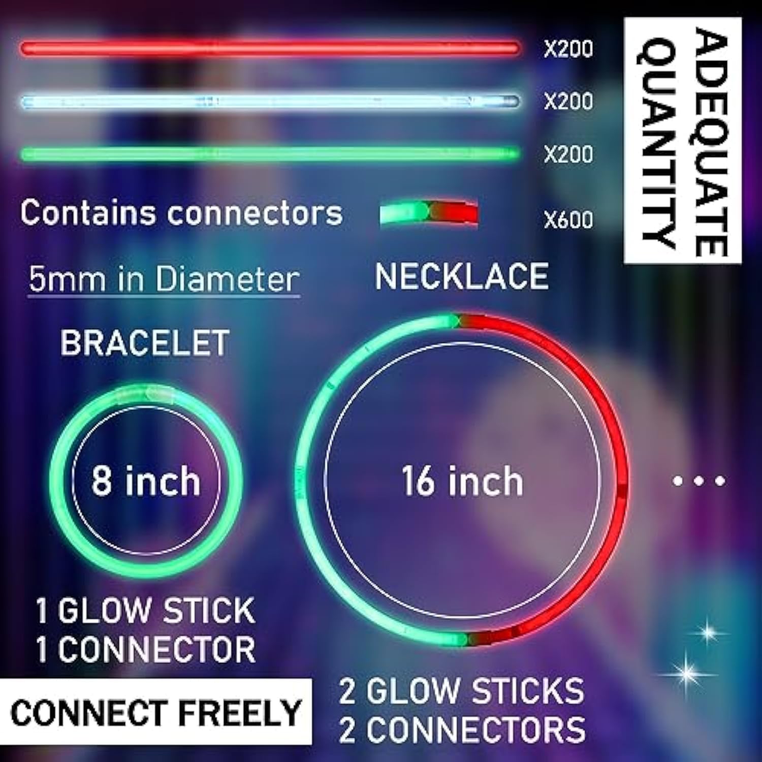 600Pcs Christmas Glow Stick Necklaces and Bracelets Bulk Red Green Party Supplies