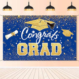 Graduation Party Decorations - Blue Gold Congrats Grad Class of 2026 Backdrop Banner Large Sign Wall Decorations Photography Background Party Supplies for 2026 Graduation Party Decorations