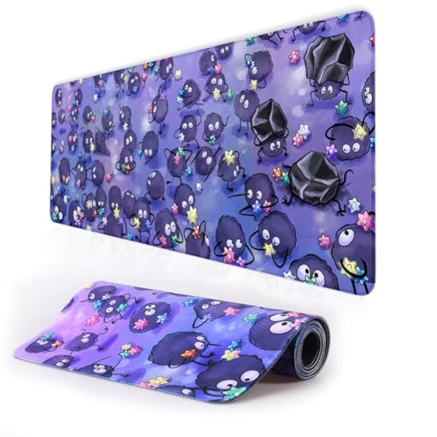 Anime Cute Soot Sprite Large Mouse Pad Desk Mat 11.8×31.5 Inch With Non-Slip Rubber Base Stitched Edge Mouse Pad For Computer Laptop Office Accessories Decor