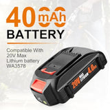 2-Pack 4.0Ah Replacement For W0Rx 20V Battery Powershare Wa3520 Wa3525 Compatible With Wg151S Wg155S Wg251S Wg890 Wg891 W0Rx 20V Tools Lithium Battery