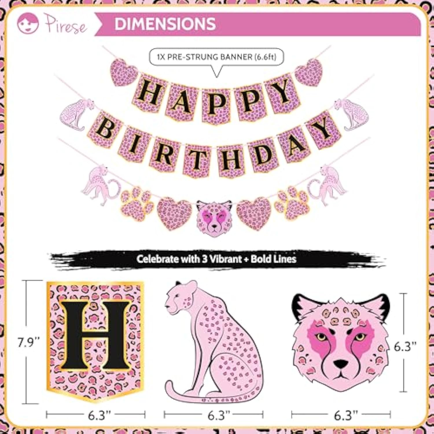 Pink Cheetah Happy Birthday Banner, Pink Cheetah Birthday Decorations, Leopard Party Decorations, Animal Birthday Party Decorations | Safari Party | Leopard Party Supplies | Animal Print