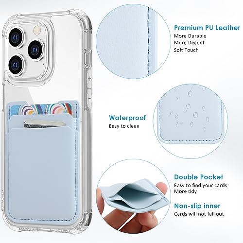 Phone Wallet Stick on,3Pack Phone Card Holder for Phone Case, Leather Credit Card Sticky Wallet Double Pocket Sticker Back of iPhone, Android,