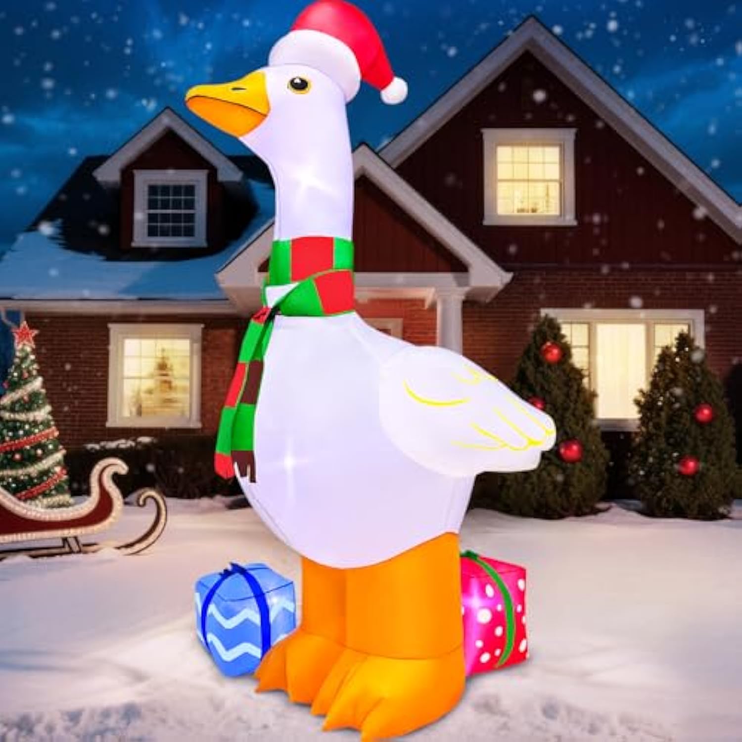 6Ft Inflatable Christmas Decorations, Christmas Blow Ups Yard Decorations With Led Light Up, Goose With Gift Box Inflata