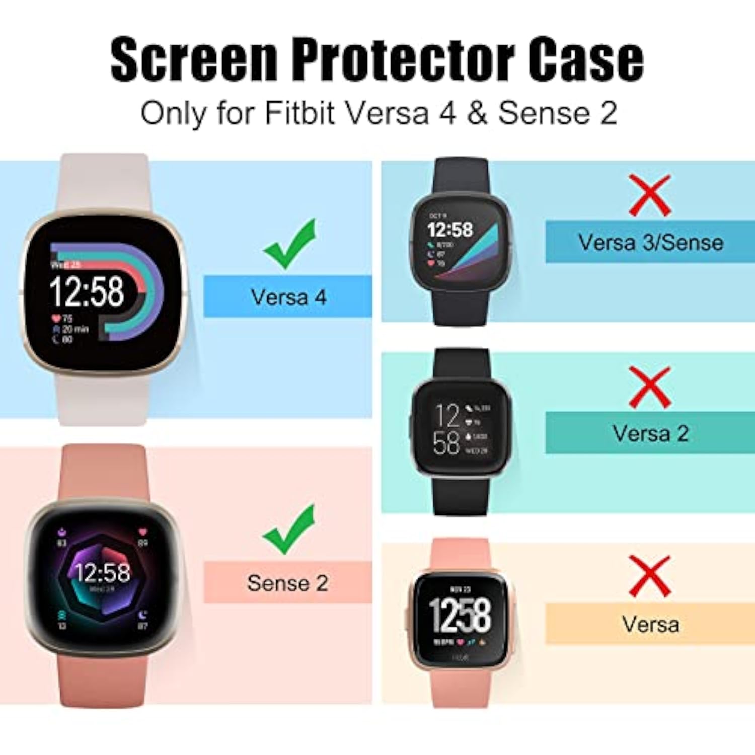 10Pack Tempered Glass Screen Protector With Hard Pc Case Compatible With Fitbit Versa 4/Sense 2, Allaround Protective Screen Full Cover Bumper Compatible For Fitbit Sense 2/Versa 4 Smart Watch