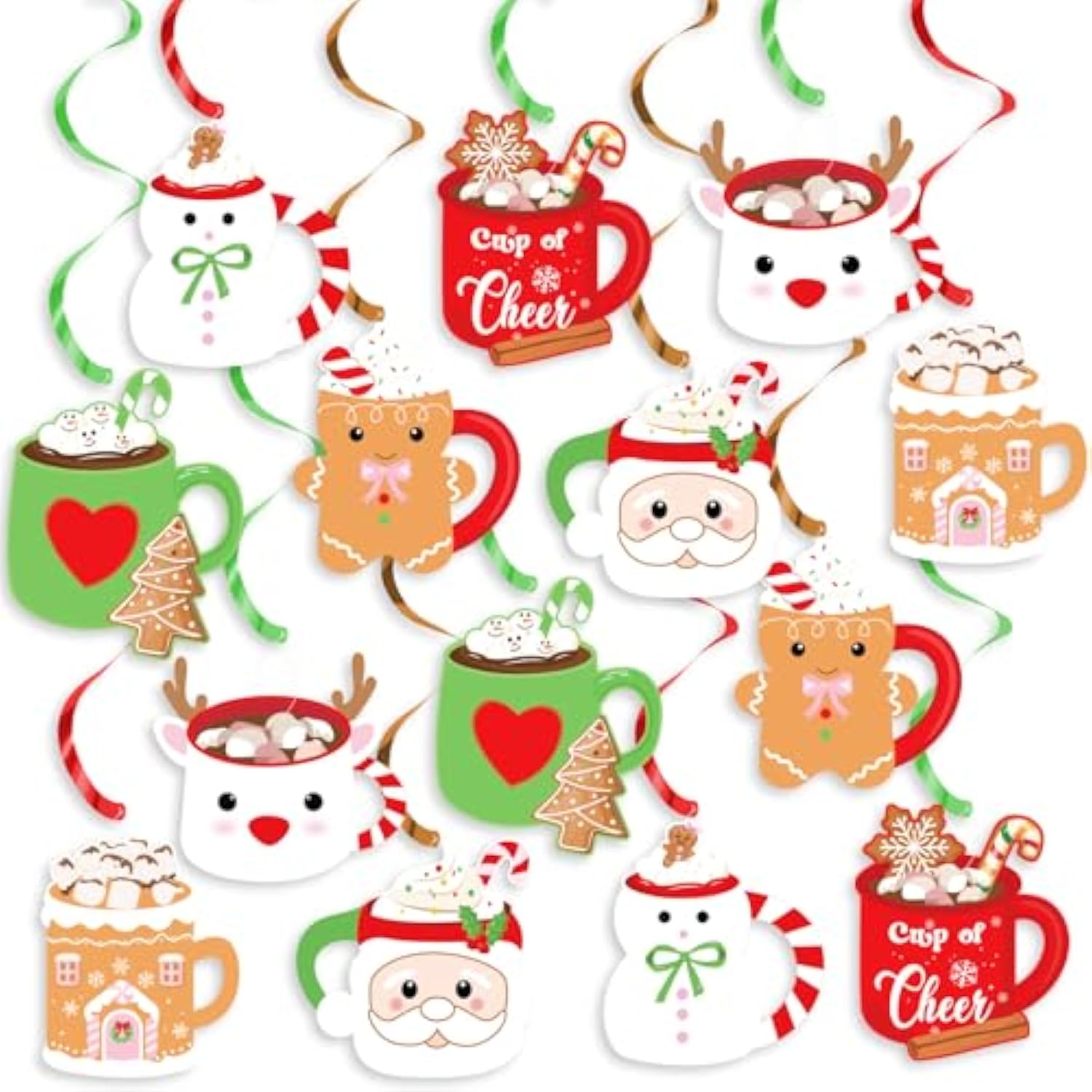 Christmas Gingerbread Mug Hanging Swirls 20pcs Snowman Santa Party Decor