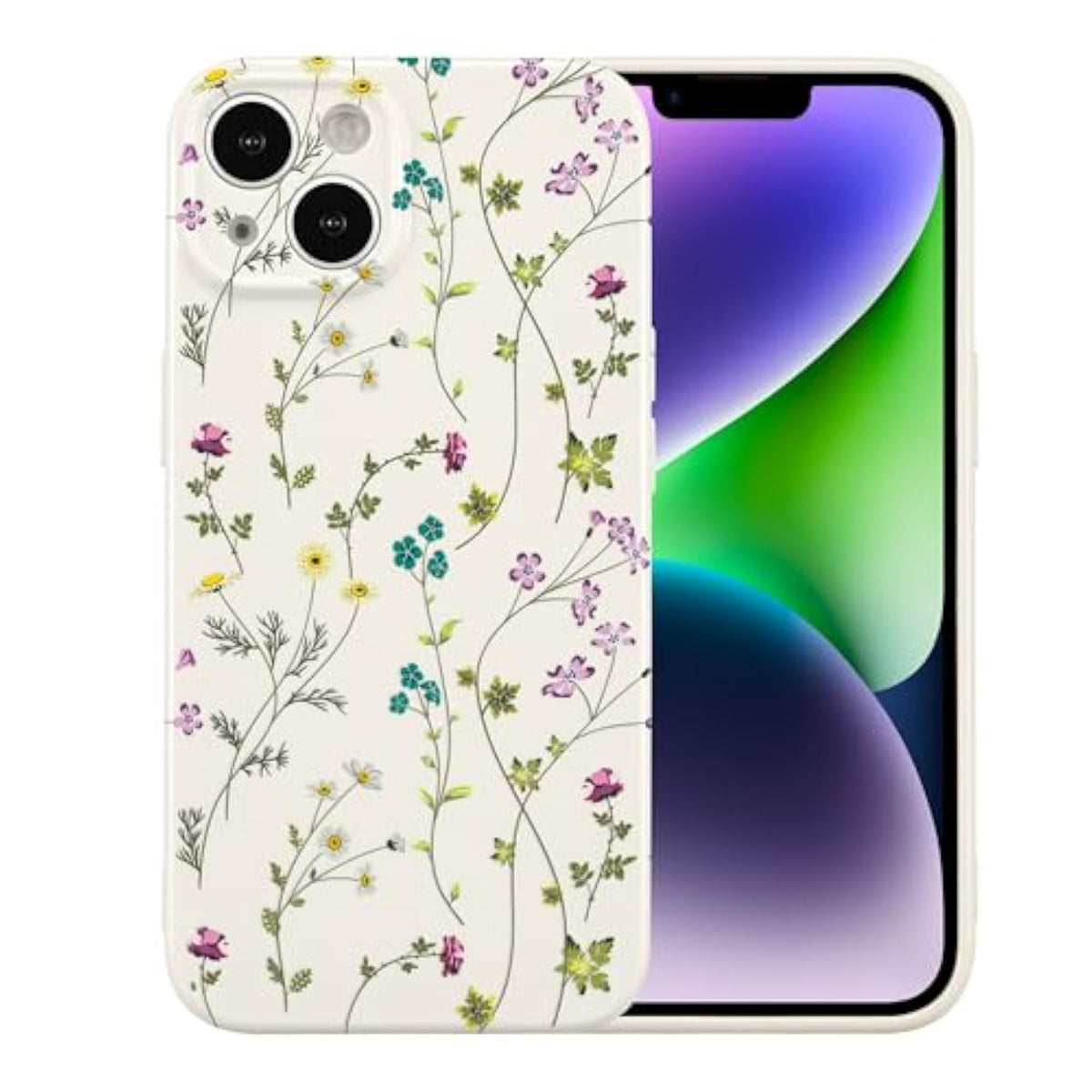Floral Case For Iphone 13, Flower Branch Pattern Design Cute Cover Case For Girls Women Slim Thin Soft Silicone Shockproof Anti-Slip Phone Case For Iphone 13 (6.1"),Beige