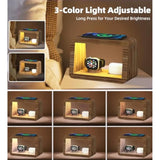 Bamboo Charging Station For Multiple Devices, 15W Fast Wireless Charger Night Light With 3 Color & 4 Adjustable Brightness, Night Stand Charger Station For Iphone/Iwatch/Airpods/Samsung With Adapter