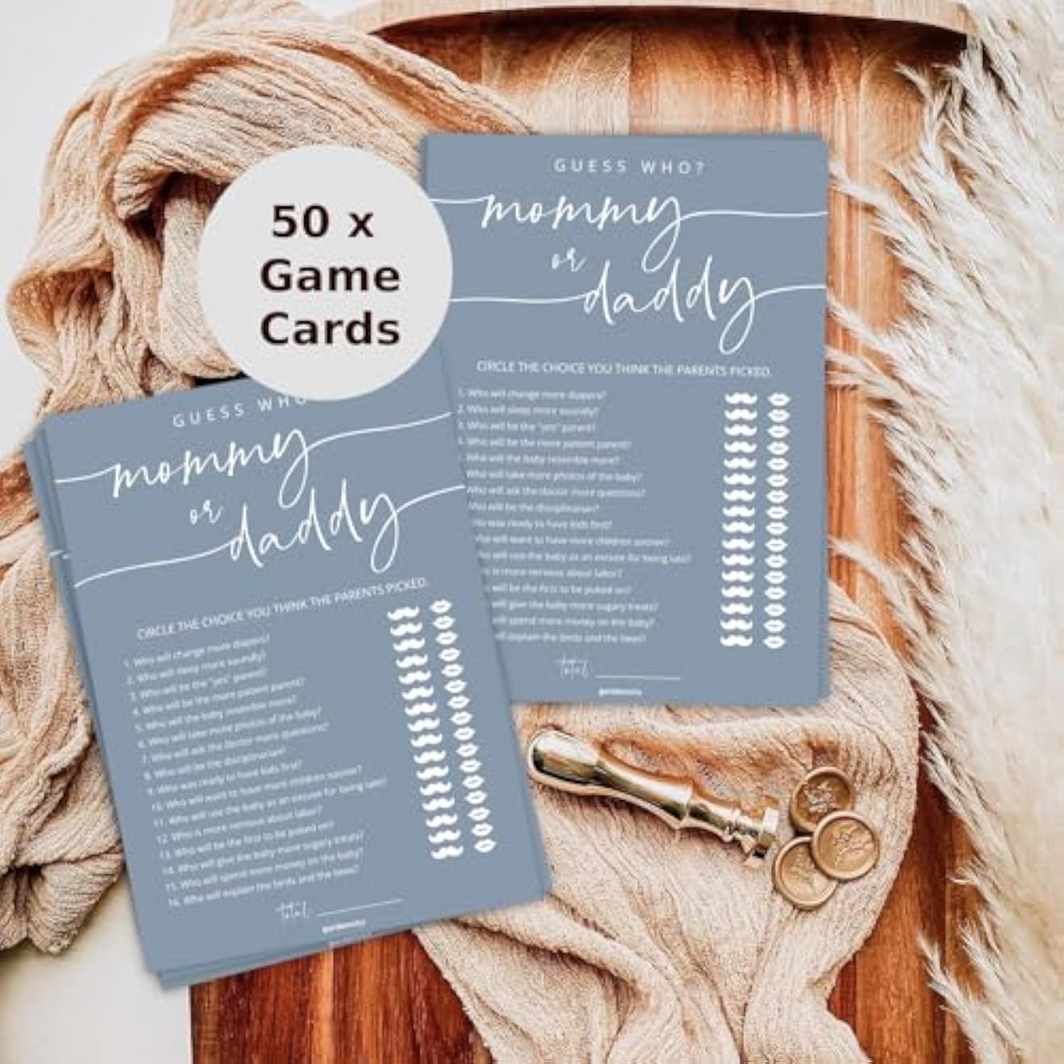 50 Guess Who Mommy Or Daddy Game Cards, Fun Baby Shower Games Activity, Gender Neutral Boy Or Girl - Blue
