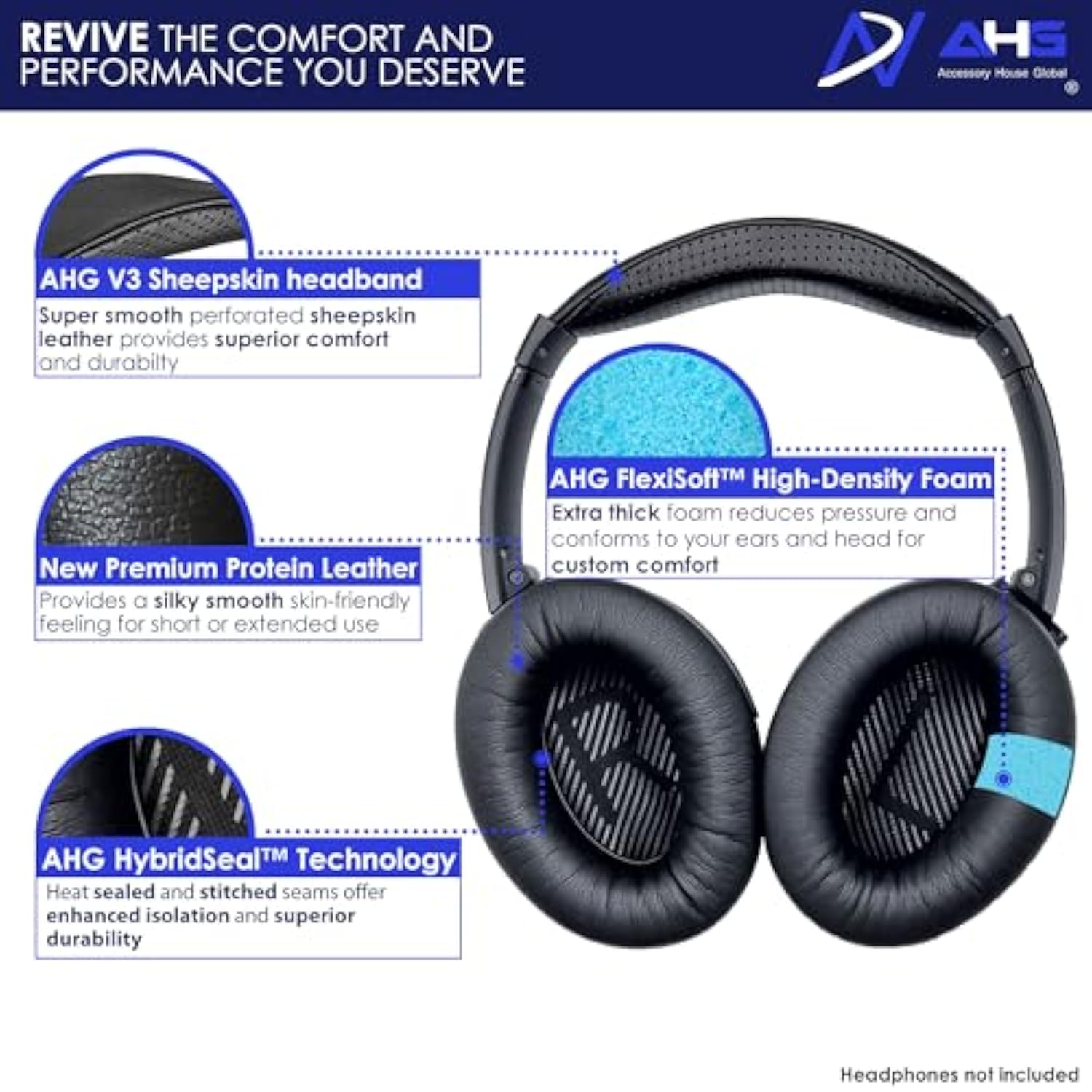 Replacement Qc35 / Qc35 Ii Earpads And Qc35 Headband / Qc35 Ii Headband V3 Pad Cushion Compatible With Bose Quietcomfort 35 (Qc35) And Bose Quietcomfort 35 Ii (Qc35 Ii) (Ahg-Qc35-Combo-Shpskn-Hb)