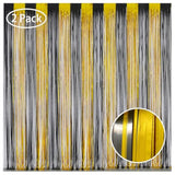 Black & Gold Foil Tinsel Backdrop 3.2x8ft Fringe Curtain 2 Pack