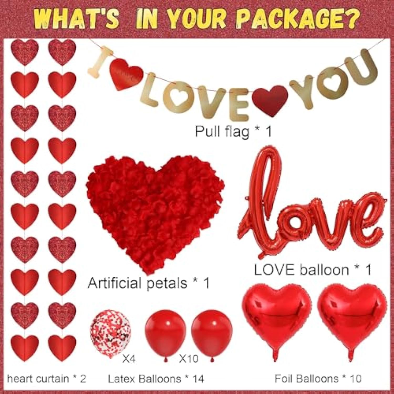 I Love You Ballons Decorations - Valentine Day Party Supplies Heart Balloons Kit 500 Pcs Silk Red Rose Petals For I Love You Decoration For Anniversary Confession Proposal Wedding Valentine Day